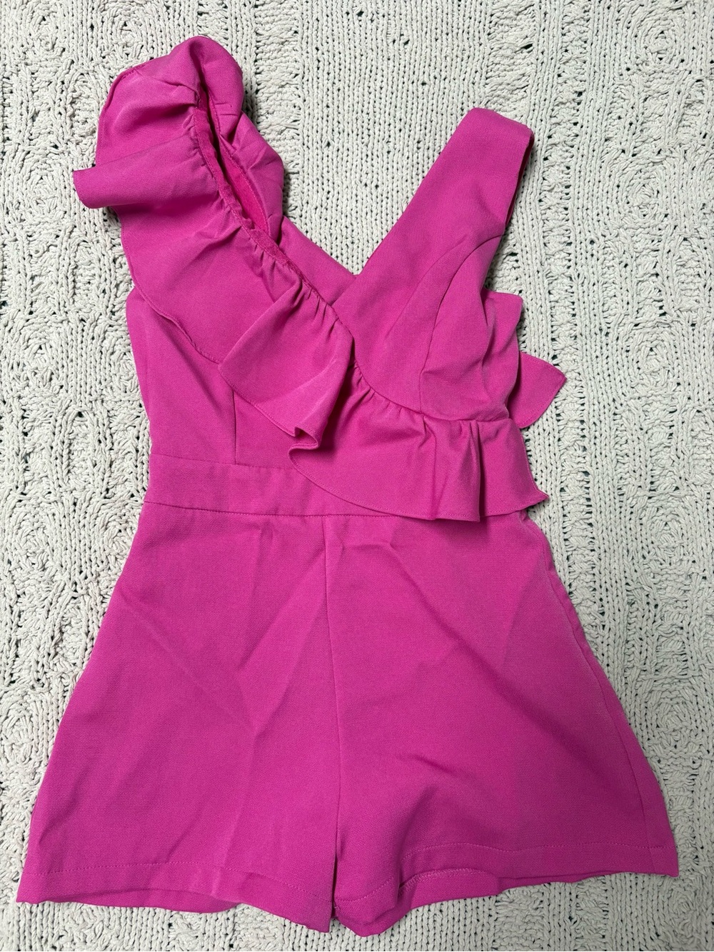DO+BE Hot Pink One-Shoulder Ruffle Romper